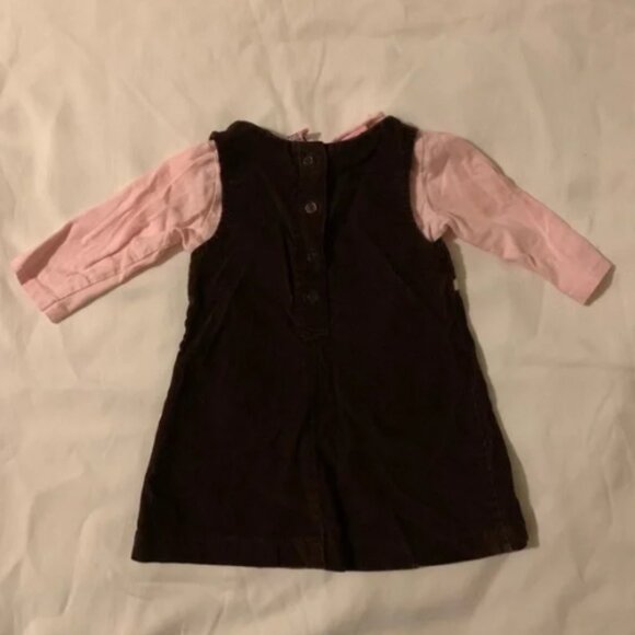 Corduroy Chocolate Brown Sleeveless Dress Pink Onesie - Picture 3 of 3
